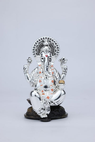 Silver Ganesh Kamal Charan Medium Brown