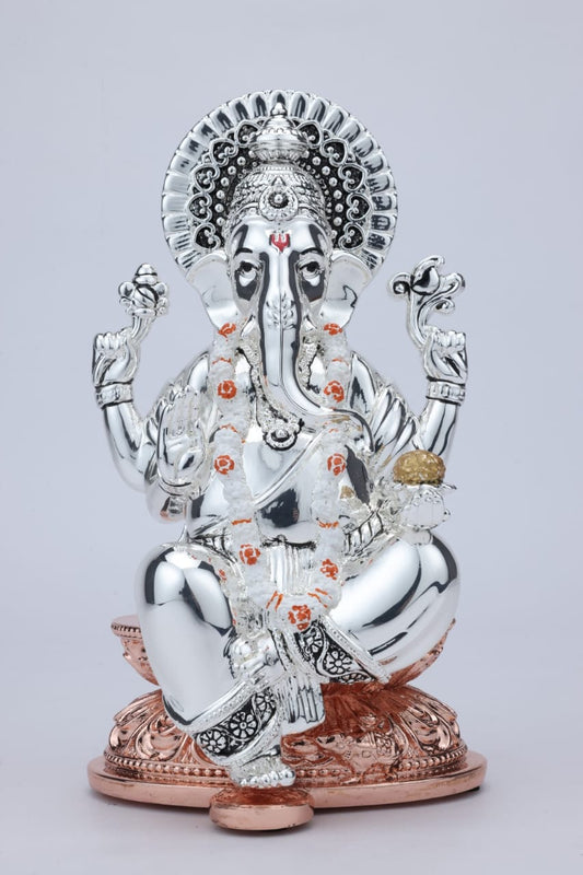 Silver Ganesh Kamal Charan Small Copper