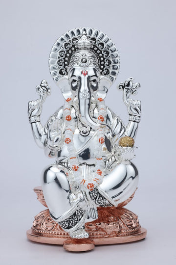 Silver Ganesh Kamal Charan Medium Copper