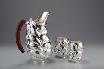 Wavy Textured Jug Set with Red Wood Handle Set of 3 Sterling Silver