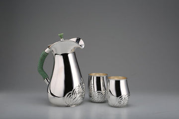 Whirl Jug Set with Indian Jade Stone Handle Set of 3 Sterling Silver