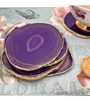 Purple Agate Coaster with Golden Gilded (Set of 4)