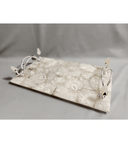 White Quartz Tray With Handle