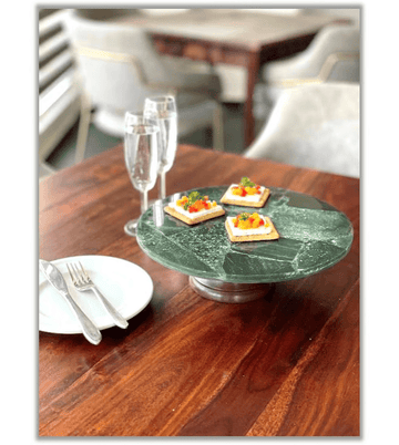 Green Aventurine Cake Platter On Wooden Base