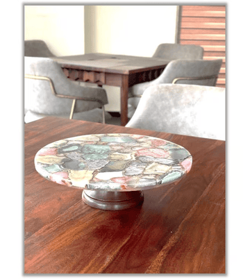 Mix Agate Cake Platter On Wooden Base