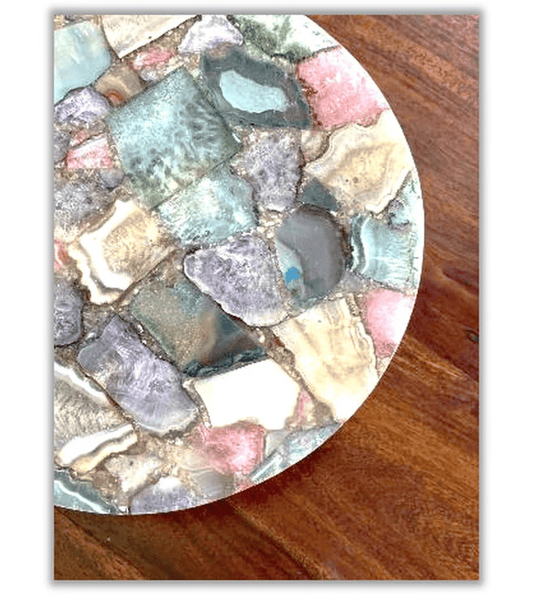 Mix Agate Cake Platter On Wooden Base