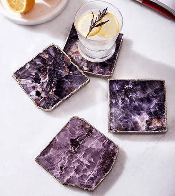 Amethyst Natural Coaster with Golden Gilded (Set of 4)