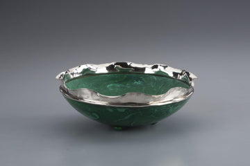 Wavy Compressed Malachite Bowl Sterling Silver