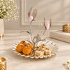 Line hammered platter with Two Pink bird