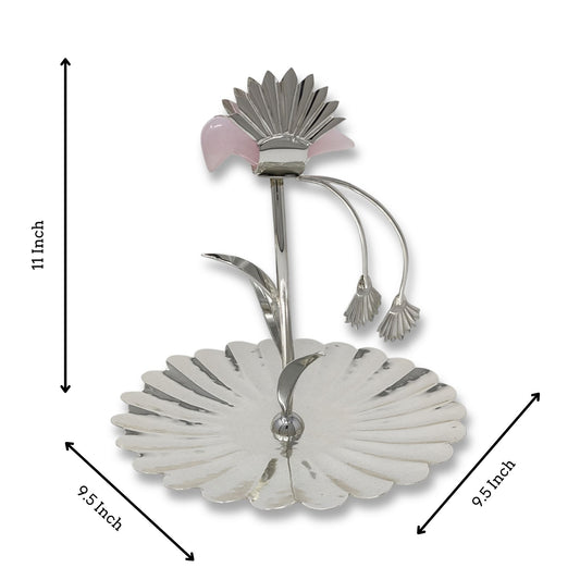 Line Hammered Platter with Pink Bird