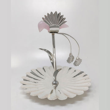 Line Hammered Platter with Pink Bird