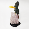 Green Jade Toucans Perched on Rose Quartz