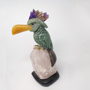 Green Jade Toucans Perched on Rose Quartz