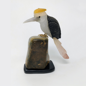 White Quartz Kingfisher Perched on Tiger Eye Stone