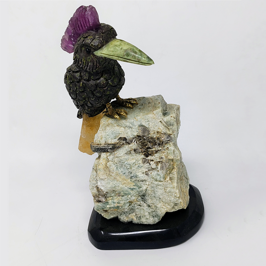 Ruby Jo Site Stone Woodpecker Bird Figurines Perched on Green Aventurine