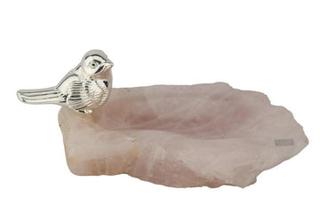 One Playful Bird on Small Rose Quartz Scoop