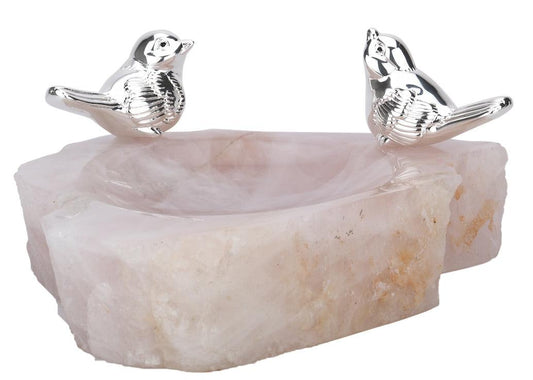 Two Playful Bird on Medium Rose Quartz Scoop