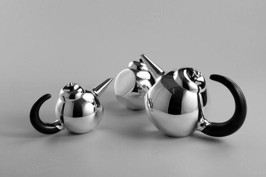 Chop Tea Set with Ebony Wood Handle Set of 3 Sterling Silver