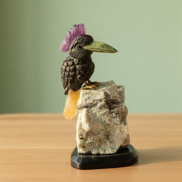 Ruby Jo Site Stone Woodpecker Bird Figurines Perched on Green Aventurine