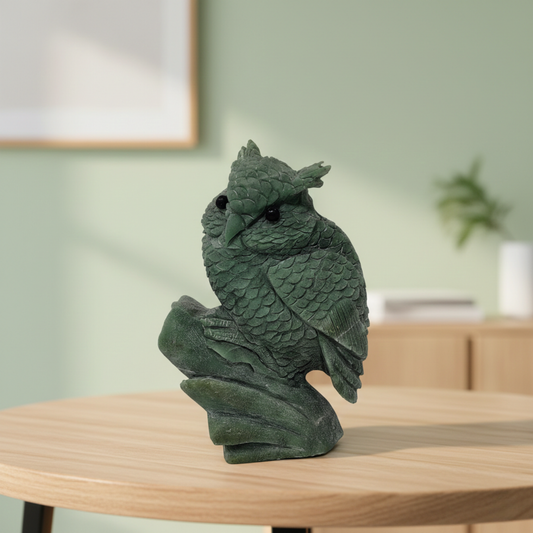 Green Natural Jade Owl Sculpture