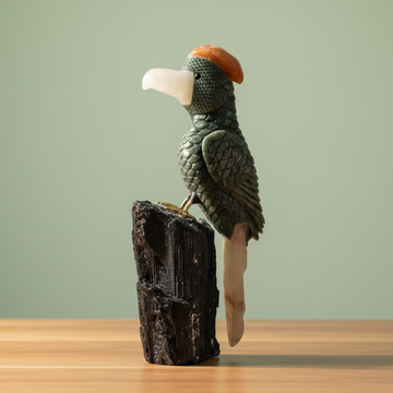 Green Jade Bird on Black Tourmaline base