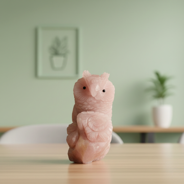 Rose Quartz Owl Sculpture