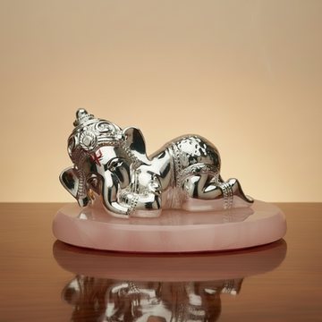 Silver Bal Ganesha on Rose Quartz
