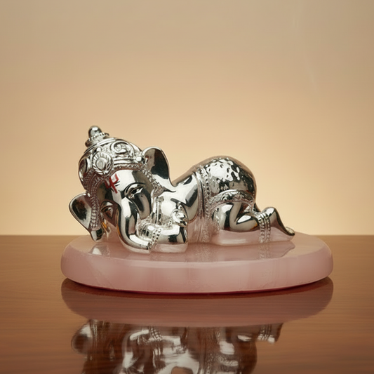 Silver Bal Ganesha on Rose Quartz
