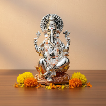 Silver Ganesh Kamal Charan Small Copper