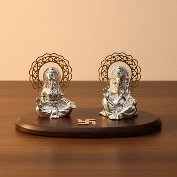 Shubh Lakshmi Ganesha Chakra on Wood Base